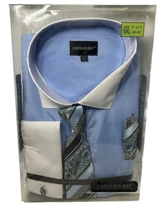 Carolina Bay Men's Dress Shirt & Tie Set Size 21 - 21.5 42 - 43 Blue Grey New - Picture 1 of 9