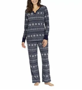 Nautica Damen 2-teiliges Fleece Pyjama Nachtwäsche Set Neu mit Etikett Blau SM Langarm - Bild 1 von 6