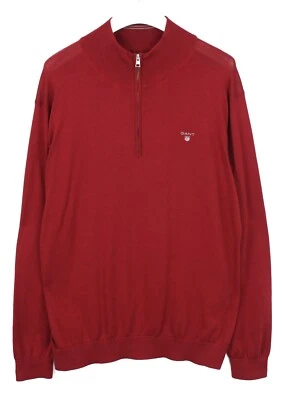 Gant Pullover En Coton Pima Pour Hommes 2XL À Mi-Zip Col Tricot Rouge - Photo 1/4