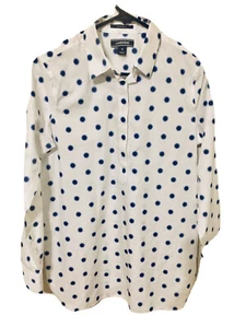Camicia Lands End No Iron Supima cotone stampa tg 4 blu bianco stile gallina - Foto 1 di 7