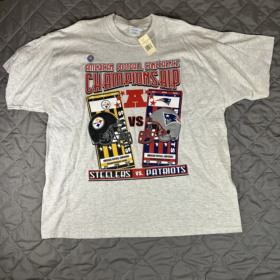 Camisa masculina vintage Pittsburgh Steelers 2XL cinza Patriots NFL AFC Championship - Imagem 1 de 4