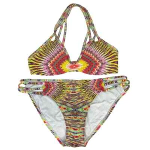 PILYQ Tie Dye Print Beaded Strappy 2-Piece Swimwear Bikini Set Medium - Picture 1 of 9