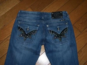 MISS ME WOMEN'S BOOTCUT STAR STUDS COWHIDE BLUE JEANS SIZE 26 LENGTH 32 - Picture 1 of 3