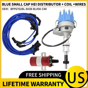 FOR SMALL BLOCK FORD 289 302 BLUE Small Cap HEI Distributor + COIL + PLUG WIRES - Picture 1 of 9