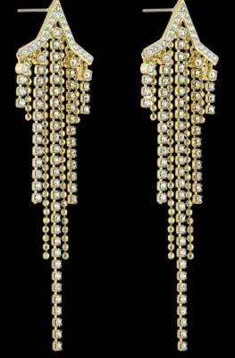 BRINCOS DE BORLA PERFURADOS ESTRELA AJUSTE AUTÊNTICO BRANCO, TOM DOURADO JOIAS SWAROVSKI - Imagem 1 de 4