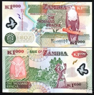 ZAMBIA 1000 KWACHA P-44 2005 x 1 Pcs GIRAFFE UNC POLYMER ZAMBIAN BANK NOTE - Image 1 of 4