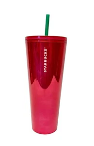 Starbucks Tumbler Metallic Red Mirror Double Wall Venti Summer Cold Cup 24oz - Picture 1 of 4