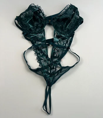 Victoria's Secret Luxe Strappy Back Lace Teddy V String Bodysuit Green XL NWT - Image 1 of 4