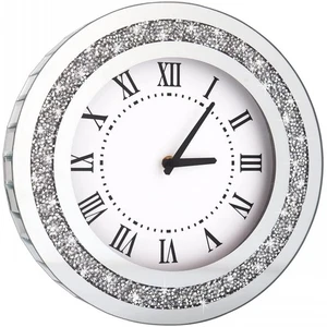 Silver Round Mirror Clock 12inch Crystal Sparkle Twinkle Bling Crush Diamond ... - Picture 1 of 7