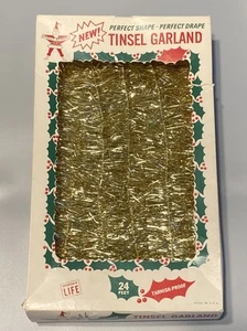 Vtg Holly Brand 1960's Gold MCM Christmas Tree Tinsel Garland Box 24’ USA w Box - Picture 1 of 14