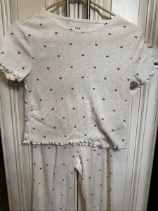 Gap Kinder Mädchen recycelt Pointelle Herz Druck Pyjama Set Elfenbein Frost Gr. 10 Neu ohne Etikett - Bild 1 von 8