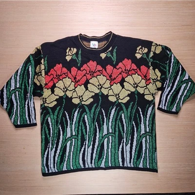 Suéter Cascanueces Navidad Poinsettia Talla 1X Negro Floral Hierba Lurex Mujeres Foto 1 de 4