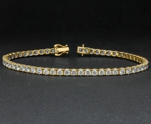 Brazalete de tenis para mujer de diamantes de corte redondo de 6 quilates enchapado en oro amarillo de 14 quilates - Imagen 1 de 9