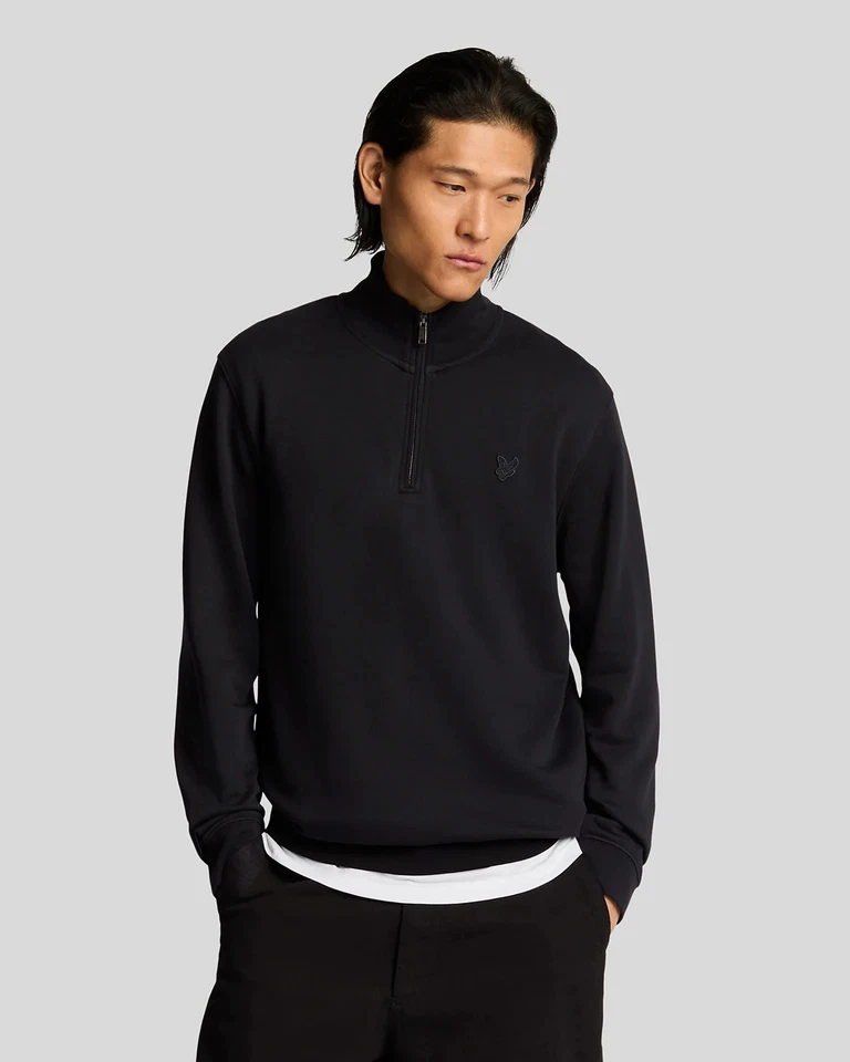 Lyle & Scott Superfine Quarter Zip Sweatshirt - Z865 Jet Black - Image 1 of 1