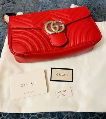 Gucci GG Red Marmont Matelasse Medium Leather Shoulder Bag 100% NEW 443497 - Image 1 of 4