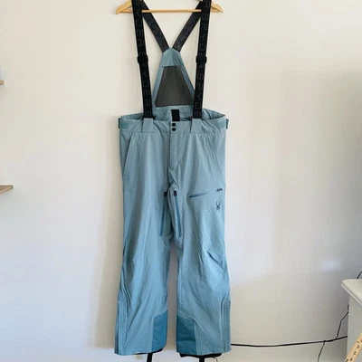 Spyder Mens Large Insulated Ski Snowboard Pants Aqua Blue Tundra Snow Bib - Image 1 of 4