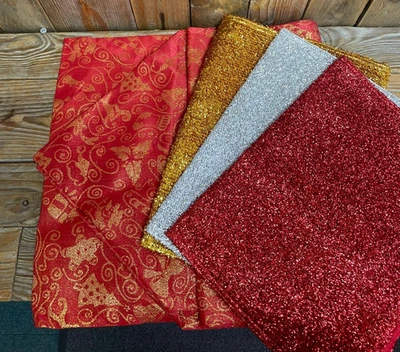 Christmas Bundle Red Gold Table Runner Glitter Festive Placemats Xmas Job Lot - Image 1 of 4