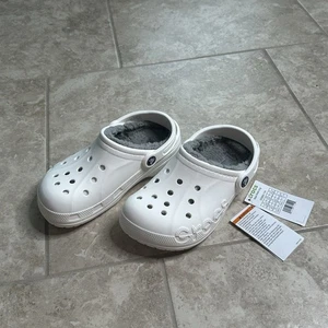 Crocs Baya Lined Clogs Slippers White Grey Men's Size 4 - Women’s 6 - Picture 1 of 9