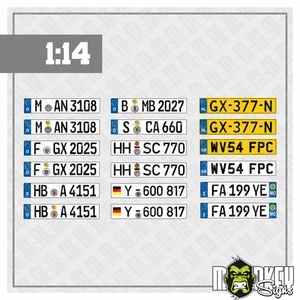 Nummernschilder 1:14 Modellbau Aufkleber – 8 Paar Kennzeichen Set - LKW Tamiya - Bild 1 von 2