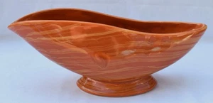 McCoy Pottery - Harmony Line - ORANGE & YELLOW WAVY STRIPES - FOOTED PLANTER - Picture 1 of 7