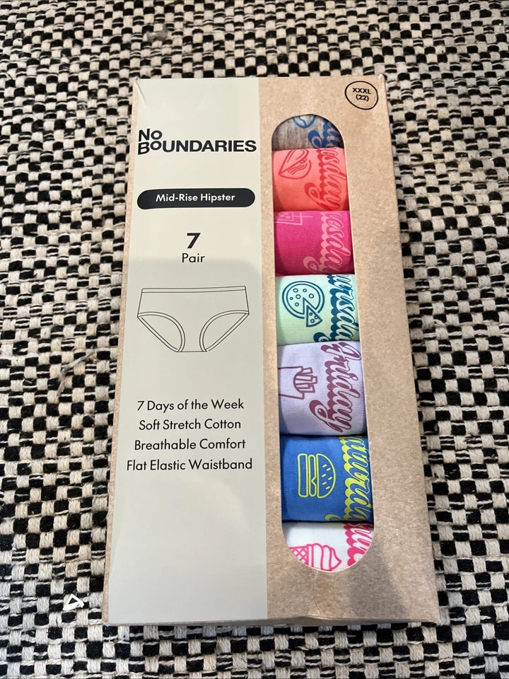 7-Pack NO BOUNDARIES Women’s XXXL (22) Cotton Hipster Mid-Rise Days Of The Week - Image 1 of 2