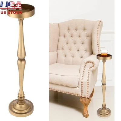 Antique Finish Drink Side Table Small Space Cocktail Pedestal End Table New - Image 1 of 4