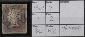 GB 1840-41 1d Red-Brown SG7 Plate 2 spec.AS18 Lettered K - C - Thinned - Picture 1 of 3