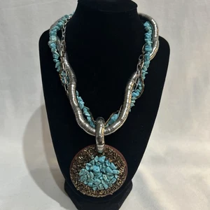 Statement Necklace Aqua And Silver Tone Costume Jewelry - Picture 1 of 11