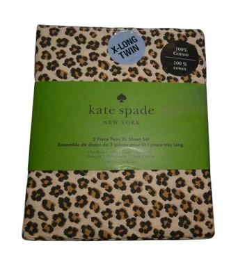 Kate Spade Twin XL Sheet Set Leopard Print 3 Piece Cotton NWT - Image 1 of 4
