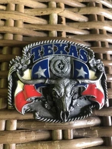 1995 Texas Longhorn Flag Belt Buckle Lone Star State Made in USA - Picture 1 of 5