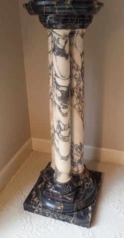 ANTIQUE SOLID ITALIAN MARBLE CARVED PEDESTAL WITH 3 CENTRAL COLUMNS Cover