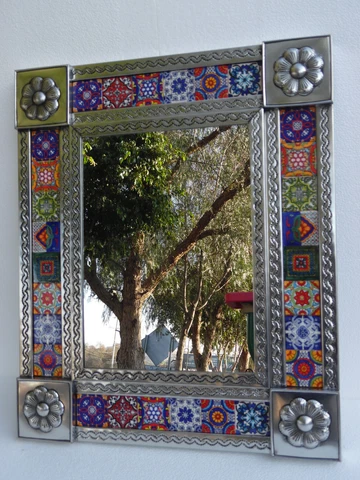 PUNCHED TIN MIRROR mixed talavera tile mexican ethnic hand made folk art Cover