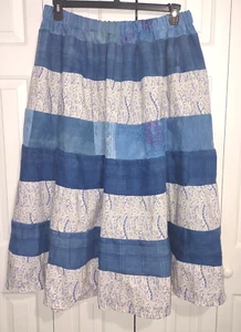 Plus 1X 2X 3X 4X Algodón Boho Hippie Folk Falda Larga Completa en Niveles Azul Crema - Imagen 1 de 5