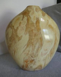 13.5" H Flat Oval Cream Tan Rust Stone Ceramic Display Decor Vase - Picture 1 of 12