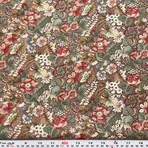 Vintage Joan Kessler for Concord Florals on Brown Cotton Fabric by the Half Yard - Picture 1 of 2