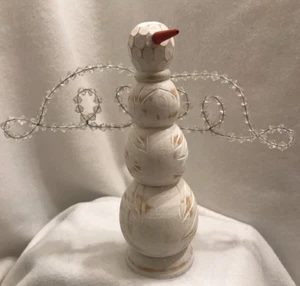 Vintage Navidad Tallado 10"" Ángel Resina Madera Cristal Cuentas 12" Ala - Imagen 1 de 6