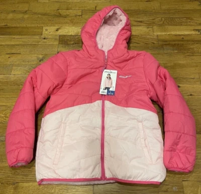 全新 Eddie Bauer 女孩青少年双面毛绒夹克 - 粉红色 L 码 大号 14/16 — 第 1/4 张图片