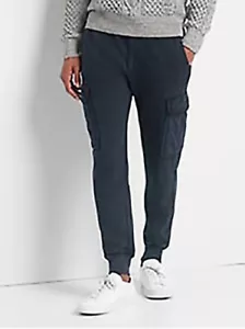 Gap Men French Terry Black drawstring cargo pocket Joggers sz MED NWOT RRP$100 - Picture 1 of 5