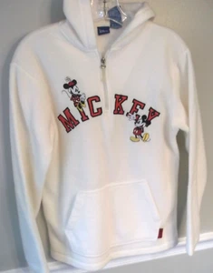 Disney Mickey Mouse White 1/4 zip Kangaroo Pocket Pullover Hoodie Size S EUC - Picture 1 of 4