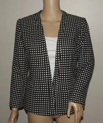 CHAQUETA BLAZER FOREVER 21 CONTEMPORÁNEA S NEGRA BLANCA LUNARES FRENTE ABIERTO NUEVA CON ETIQUETAS Foto 1 de 4