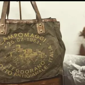 Campomaggi Printed Unique Canvas Bag Shoulder Tote XL Leather Rare Near Mint JP - Picture 1 of 24