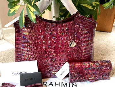 NWT BRAHMIN Elaine Sangria Melbourne + Matching NWT Sangria Wallet STUNNING! - Image 1 of 4