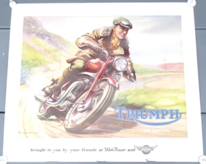Triumph 1948 Speed Twin Poster Domi Racer Classic British motorcycle wall Art - Foto 1 di 1