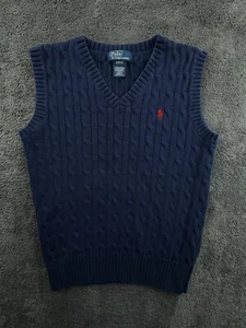 Polo Ralph Lauren Sweater Vest Boys M Blue Cable Knit Pony Logo Casual Youth - Picture 1 of 8