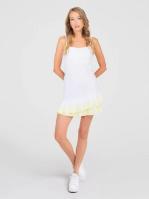NUEVO INPHORM Vestido Tenis Perla Correa Ajustable PEQUEÑO Blanco/Amarillo Sujetador Incorporado Foto 1 de 4