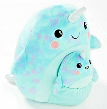 NWT Squishmallows Justice River the Narwhal & Mini Plush Pouch Swim Surf Set 2