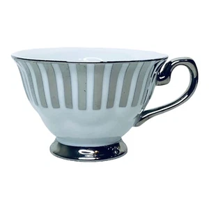 Taza con patas Ciroa Luxe Australia C9A4 porcelana metálica plata platino rayas - Imagen 1 de 6