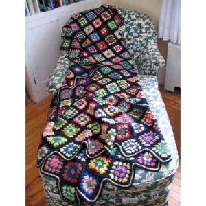 Vintage Afghan Coverlet 82"x62" Folk Art Americana Multi-Color on Black Pristine - Picture 1 of 12