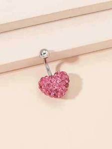 Piercing donna pancia ombelico con strass con cuore rosa Amore semplice femminil - Foto 1 di 3