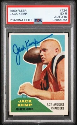 1960 Fleer Jack Kemp Signed Football Rookie Card 124 PSA 5 DNA 10 Certified Auto - Image 1 of 4